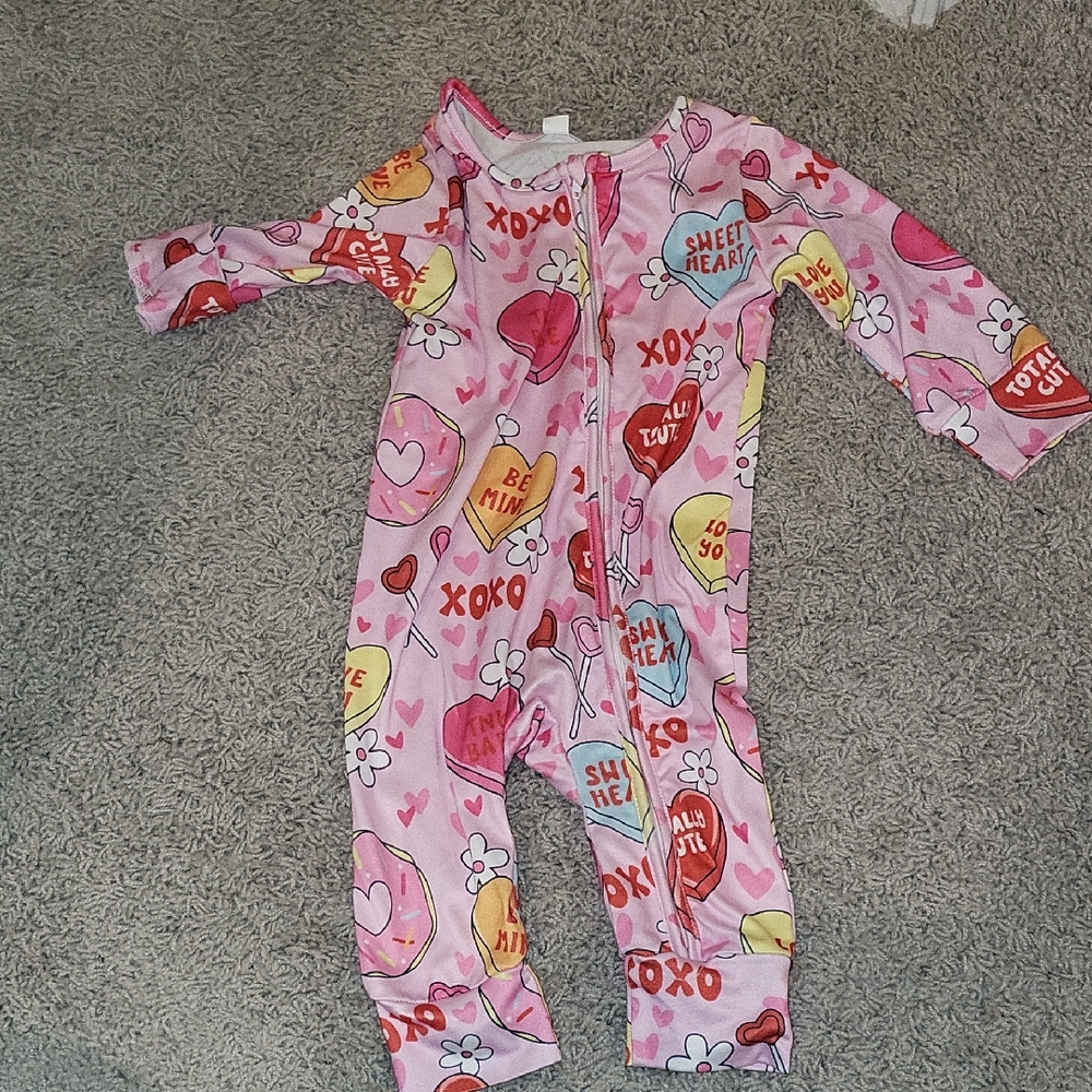 Heart Print Pink Kids Footie